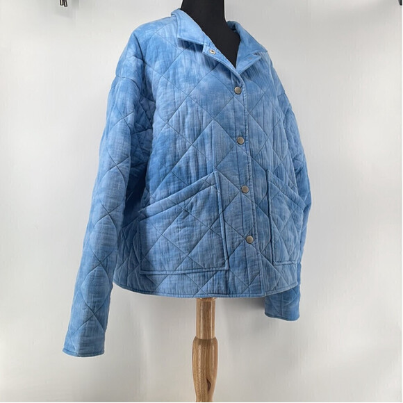 BAGATELLE quilted jacket Shacket sky blue relaxed fit button front sz lg - Picture 10 of 14